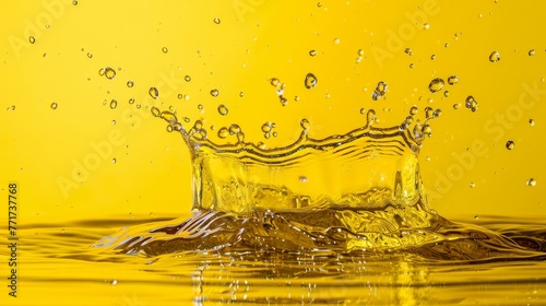  A yellow background with water cascading from a glass, appearing to flow upwards