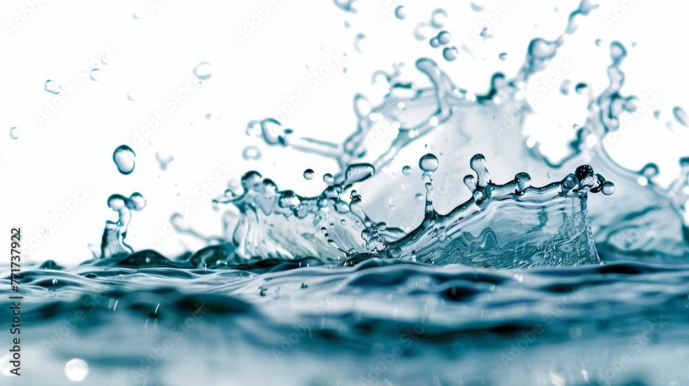 A close-up of water spraying on a white background with a light blue sky in the distance A close-up of water spraying on a white background with a light blue sky in the distance