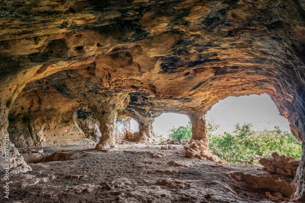 Sa Cova des Voltor, (the vulture cave), historic sandstone quarry, Petra, Majorca, Balearic Islands, Spain