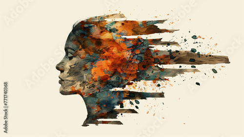 International Parkinson's awareness month concept, a woman with degenerative disease logo, Mental health. Stroke, synapses and neurons interaction art, Poster, banner, card, background. photo