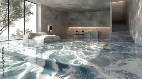 Modern room where both the flak and the floor are made of epoxy resin Generative AI