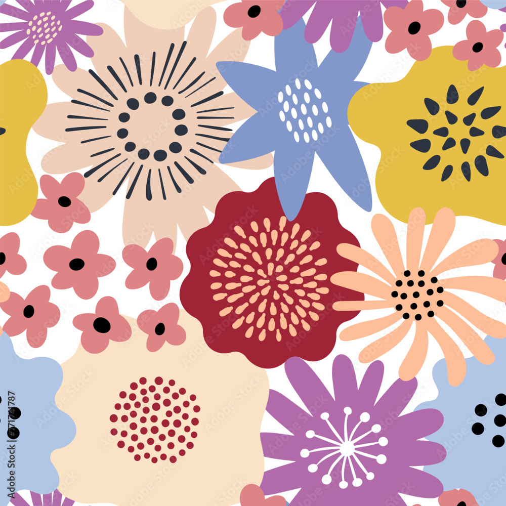 Flower seamless pattern illustration. Spring floral doodle background Flower seamless pattern illustration. Spring floral doodle background
