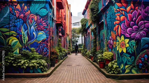 Dive into the urban jungle with a psychedelic street art mural as your guide.
