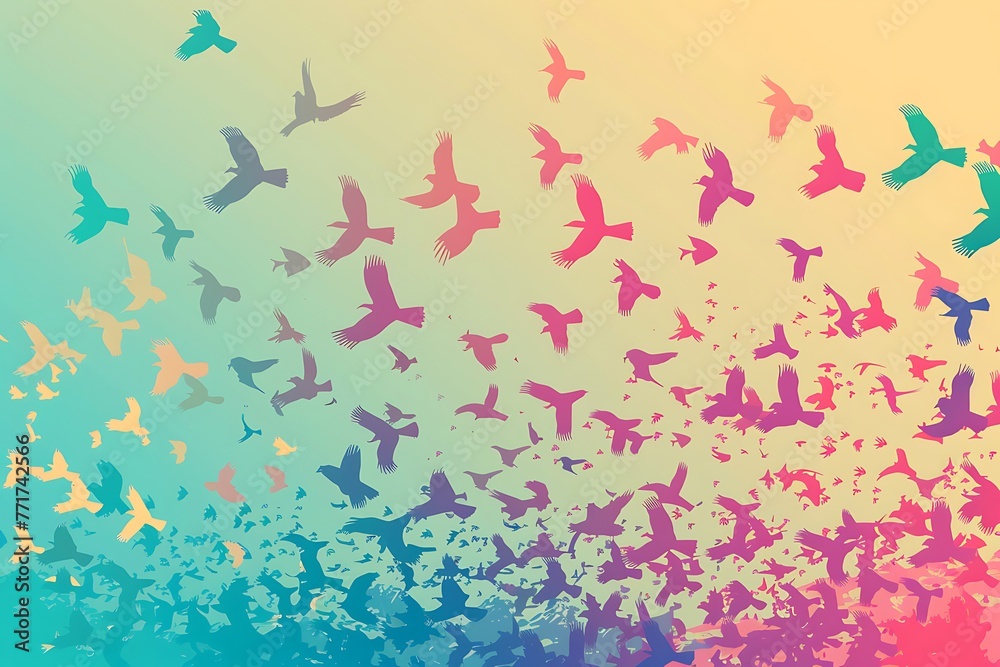 Vector colorful background of a birds flock .
