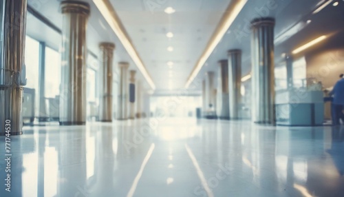 Corporate Tranquility  Empty Business Corridor in Abstract Defocused Blur