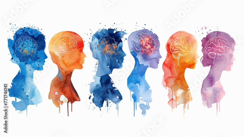 colorful set of logo of human brain, concept of Parkinson's disease day , 11 april, Alzheimer awareness day, dementia diagnosis, memory loss disorder,  photo