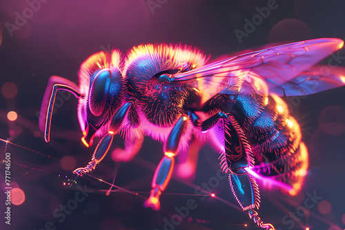 A stunning wireframe-based visualization featuring a glowing translucent background with the silhouette of a bee, perfect for futuristic and nature-themed designs