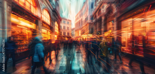 vibrant urban scene with light trails and motion blur on busy city street © Klay
