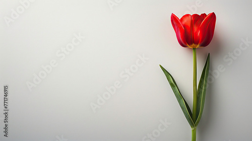 World Parkinson's disease day card with red tulip flower on white background, concept of Parkinson's disease day , 11 april, Alzheimer awareness day, dementia diagnosis, memory loss disorder,  photo