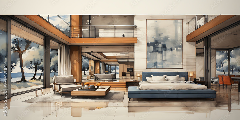 Ilustración de un salón moderno y elegante Ilustración de un salón moderno y elegante