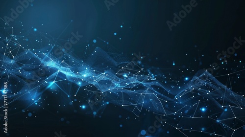 Artificial Intelligence Connectivity. Abstract Polygonal Background with Lines, Dots, and Glowing Particles in Dark Blue.