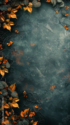 Dark Background With Orange Flowers and Leaves