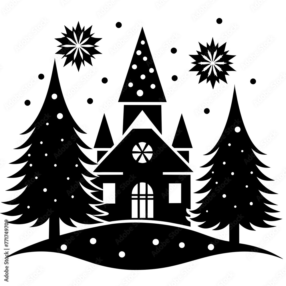 Obraz premium winter landscape with christmas tree