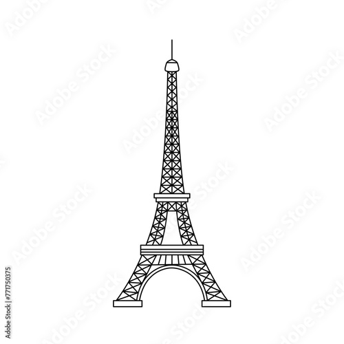 Eiffel Tower doodle vector illustration. French national symbol isolated on white background. Paris architecture