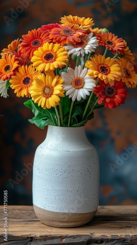 Colorful Flowers in White Vase