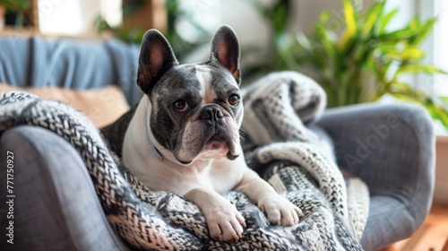 French Bulldog Lounging on a Cozy Armchair