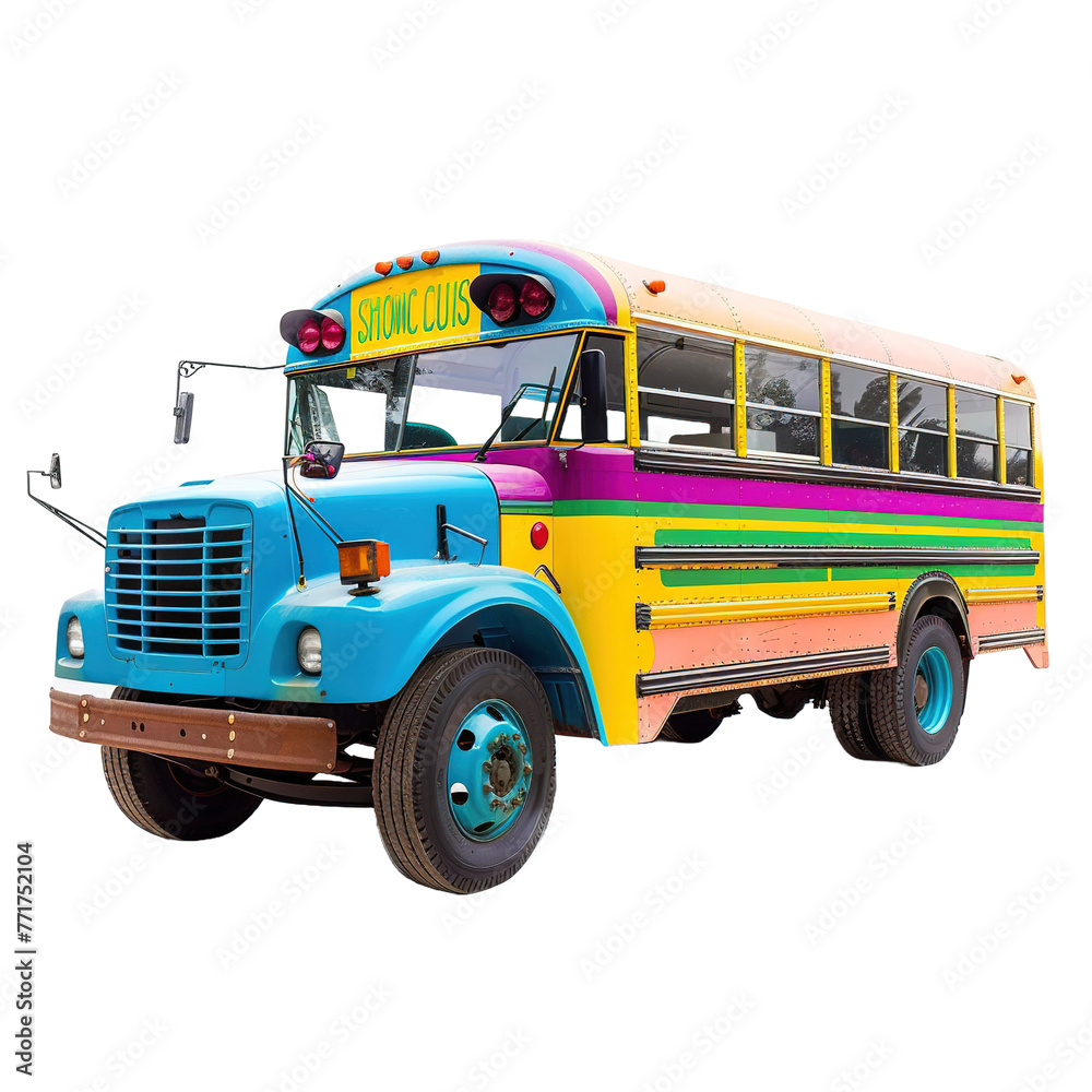 Colorful school bus on transparent or white background