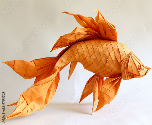 Origami Paper Fish, Folded Paper Animal Decoration Isolated on White