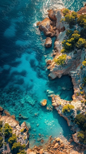 Aerial View of Ocean and Rocks