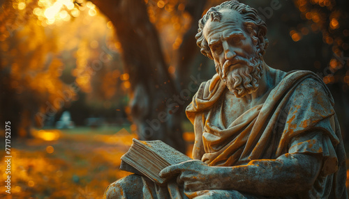 a statue of an ancient Greek philosopher deeply connected to Stoicism and ancient Greek architecture,generative ai photo