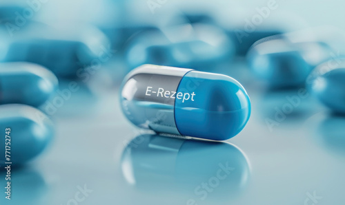 illustration of a medicine pill with the German word E-Rezept on it which means in English electronic prescription