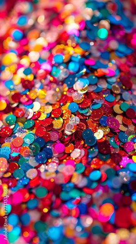 a close up of a pile of colorful confetti. Generative AI