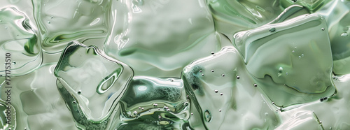 light green liquid and ice cubes, shiny light reflections,generative ai