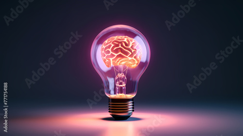 Brain inside light bulb, creative idea concept