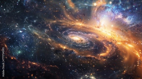 Spiral Galaxy With Stars in Deep Space