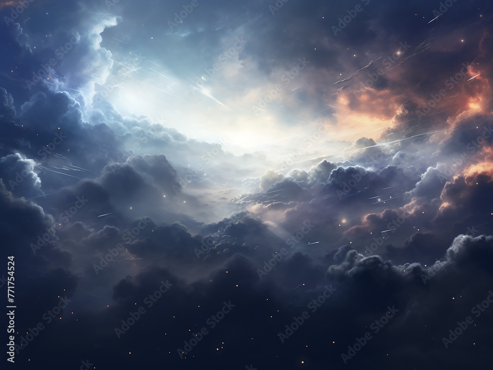 Dreamy Space Clouds Drape the Universe. AI Generation.