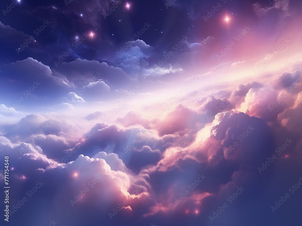 Serene Space Clouds Soften the Galaxy. AI Generation.