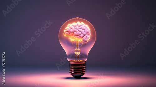 Brain inside light bulb, creative idea concept