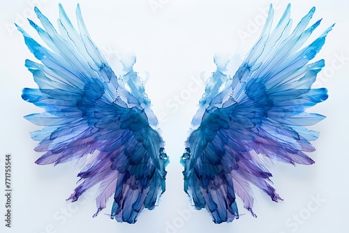 An abstract image of wings in blue and purple on a white background