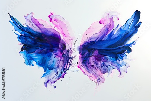 An abstract image of wings in blue and purple on a white background