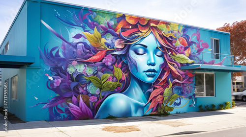 Lose yourself in the whimsical world of a vibrant street art mural that transports you to another dimension. © shani