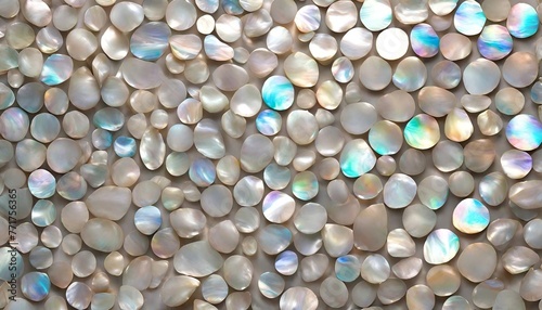Mother of pearl pattern, full screen. Smooth iridescent stones with rounded shape. photo