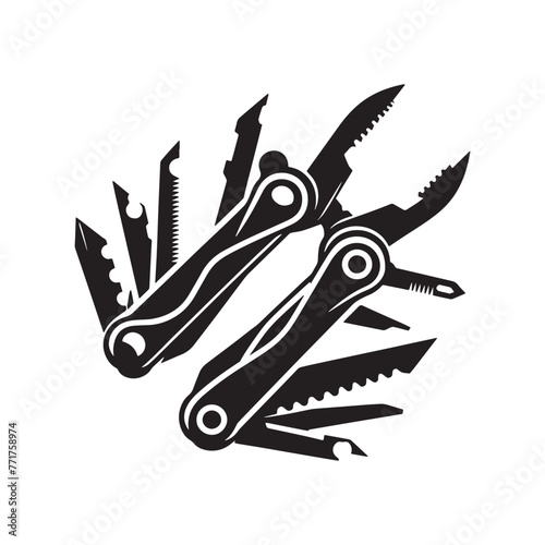 Vintage Tool Silhouette, Classic Black and White Toolscape, Black and White Toolscape, versatile multitool silhouettes, versatile multitool silhouettes PNG