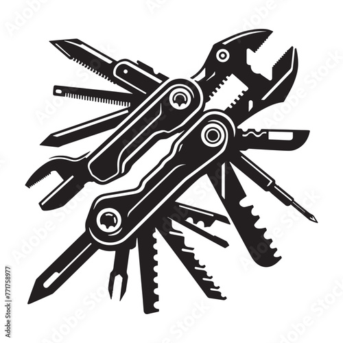 Vintage Tool Silhouette, Classic Black and White Toolscape, Black and White Toolscape, versatile multitool silhouettes, versatile multitool silhouettes PNG