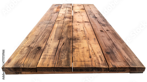Perspective view of wood or wooden table top on transparent or white background