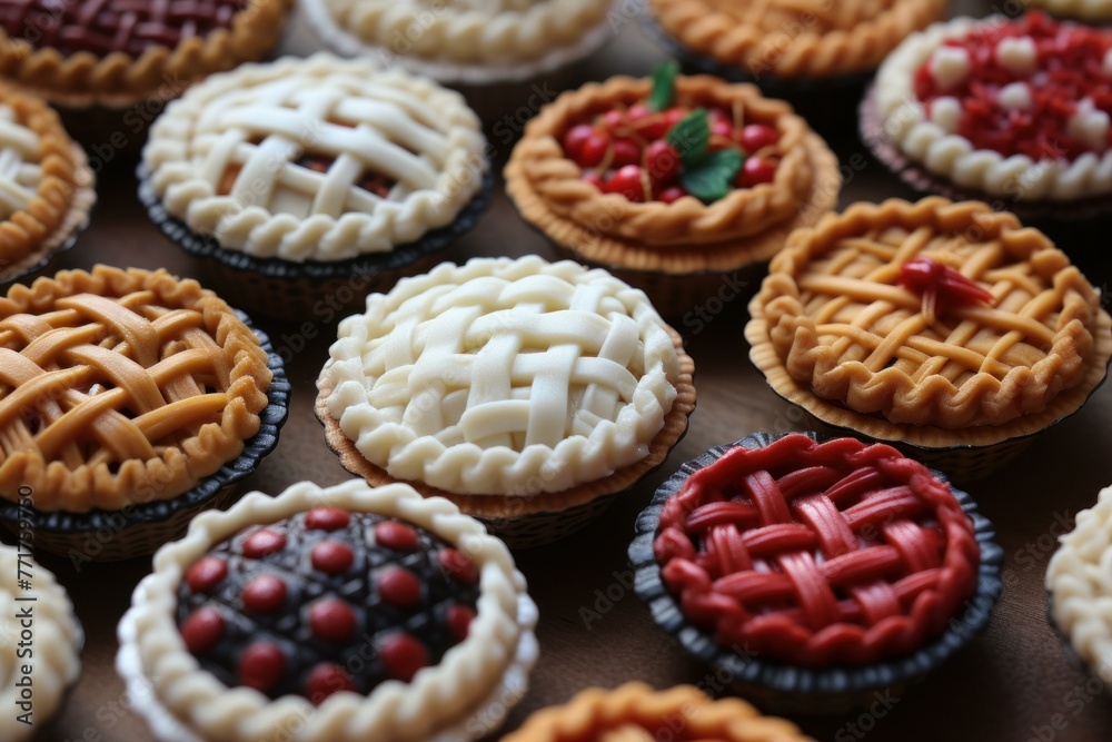 Bite-sized Mini pies sauce closeup food. Vegetable baked party food crust. Generate Ai Bite-sized Mini pies sauce closeup food. Vegetable baked party food crust. Generate Ai