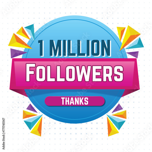 1M, 1 million or one million network of social media. Thank you 1 million followers, modern banner design vectors. Thank you 1 million followers, peoples online social group, happy banner celebrate, 