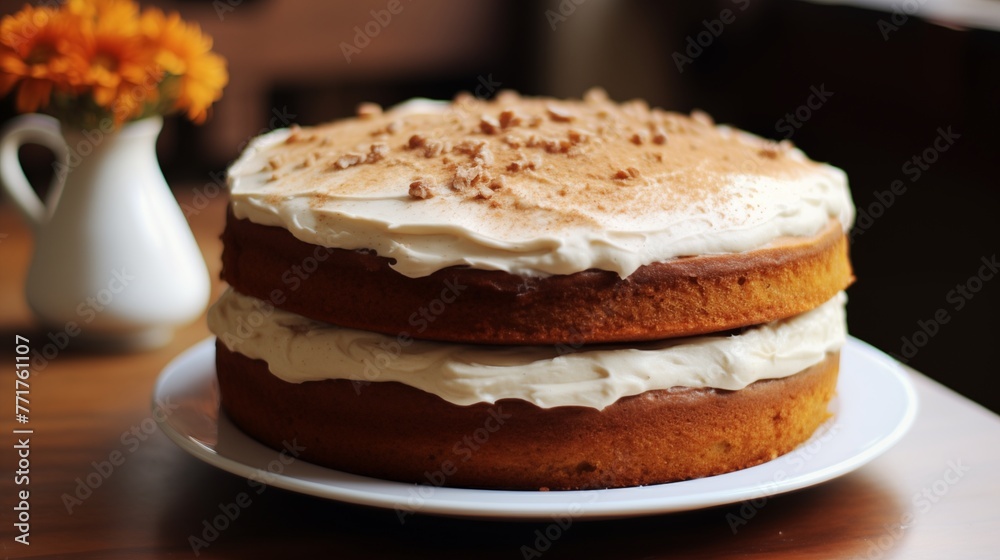 Pumpkin spice cake with a maple cream cheese frosting.