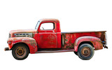 Red vintage pickup truck on transparent or white background