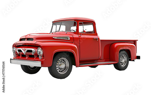 Red vintage pickup truck on transparent or white background