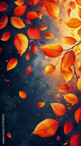 Leaves Painting on Black Background