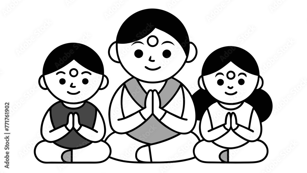 Divine Moments Hindu Family Praying Simple Flat Vector Illustration Divine Moments Hindu Family Praying Simple Flat Vector Illustration