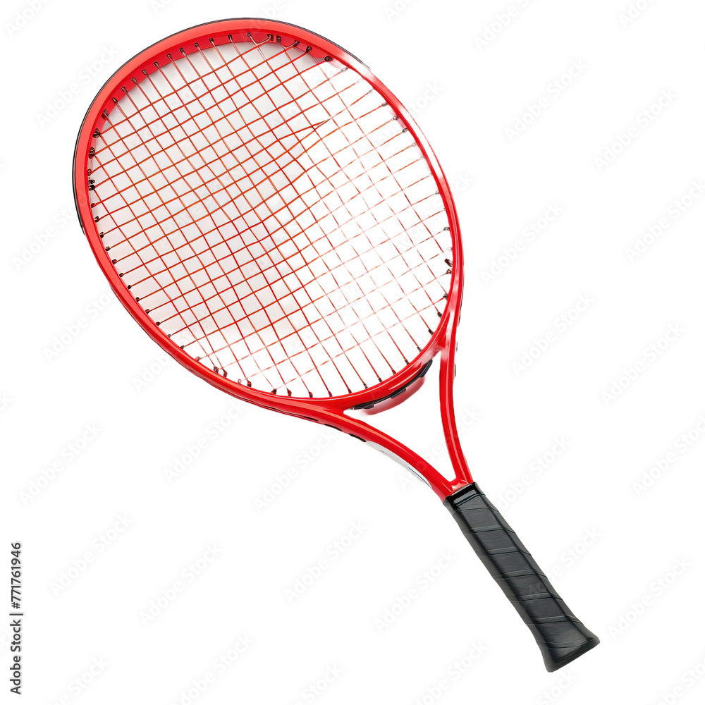 Red Tennis racket sports equipment on transparent or white background