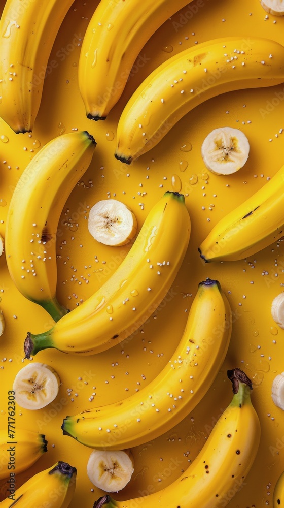 Bunch of Bananas on Yellow Table Bunch of Bananas on Yellow Table