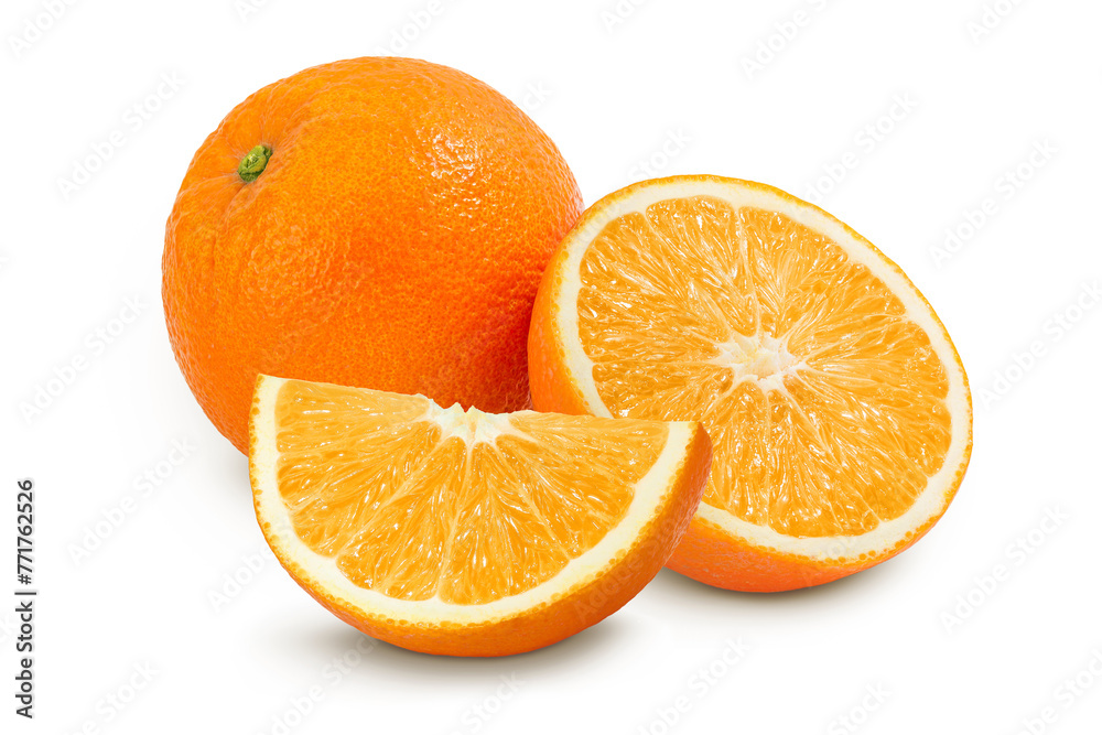 Orange fruit with half isolated on white background with full depth of field Orange fruit with half isolated on white background with full depth of field