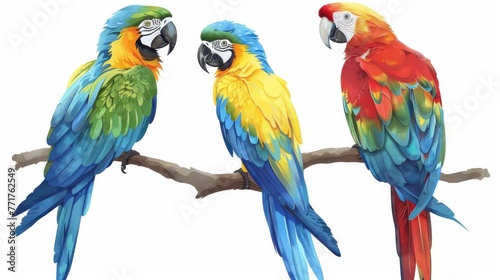 Parrots set collection. Isolated on white background . Generative AI